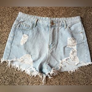 SHEIN Light Blue Frayed Denim Shorts